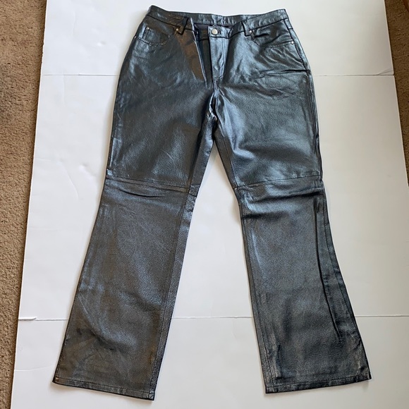 metrostyle Pants - METROSTYLE Dark Silver Leather Bootcut Lined Pants